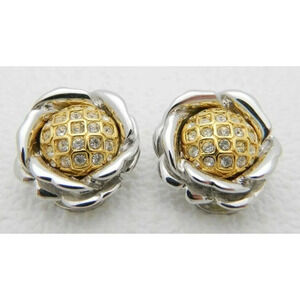 NOLAN MILLER Dual Gold Silver Tone Clear Pave Rhinestone Flower Clip Earrings